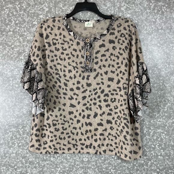 Blue Buttercup Leopard Print Oversized Knit Top - Size Medium - Snake - Mobwife - Picture 1 of 8